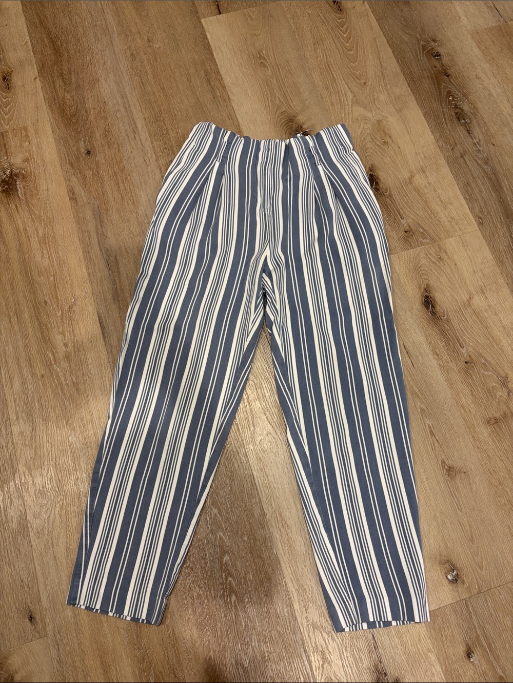 LOFT Blue and White Striped Cropped Pants